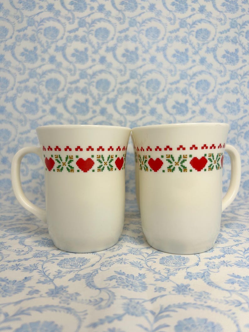 Vintage Arcopal France Red Heart Stitch Mug Set of 4 image 2