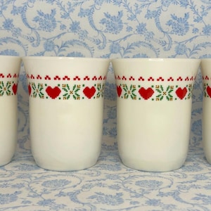 Vintage Arcopal France Red Heart Stitch Mug Set of 4 image 1