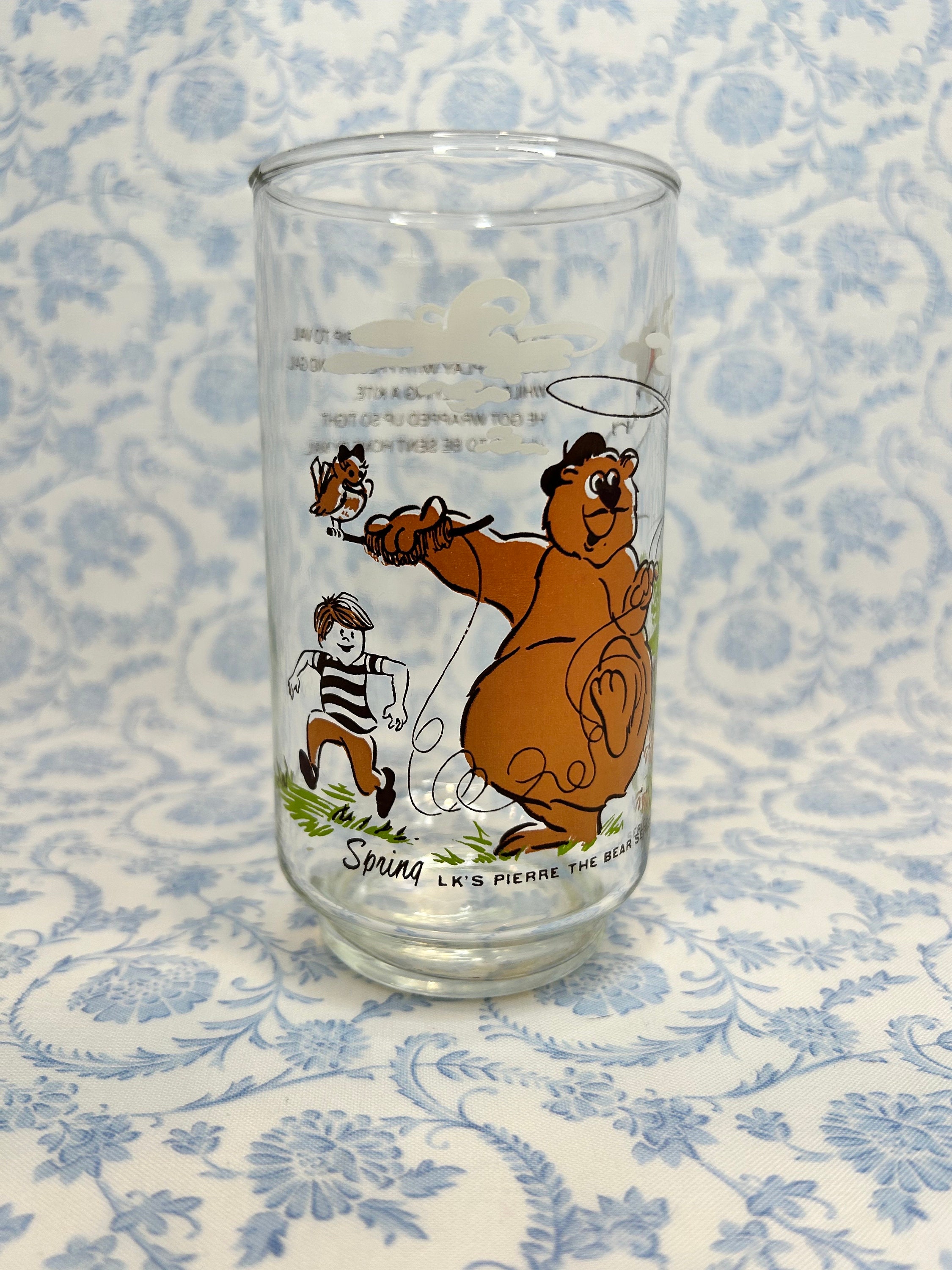 アンティークグラスPierre The Bear 6個set Vintage LK's Pierre the Bear Series Glass Fall 1977 Cartoon