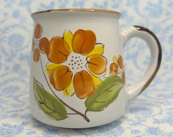 Vintage Norleans Korea Hand Painted Orange Floral Mug