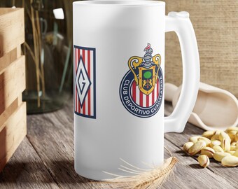 Jarra de cerveza de vidrio esmerilado del Chivas Club Deportivo / Logotipo del equipo de fútbol / Día del Padre