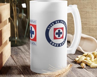 Cruz Azul Frosted Glass Beer Mug, Father's Day Soccer Fan | Team Logo