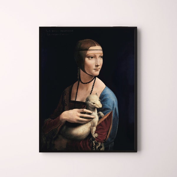 Lady with an Ermine by Leonardo Da Vinci Italian Renaissance figurative Cecilia Gallerani vintage master artist downloadable printable art