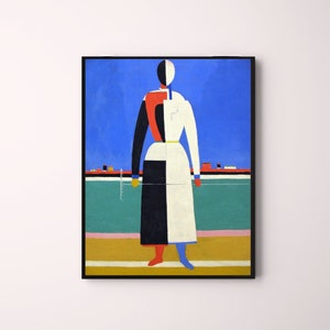 Woman with a Rake by Kazimir Malevich Avant-garde bold colour suprematism modern contemporary downloadable printable vintage wall art