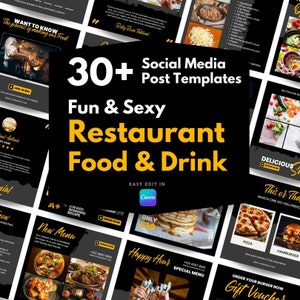 Fun Food & Restaurant Instagram Templates - Restaurant templates, Food templates, Canva Template, Food instagram template, restaurant