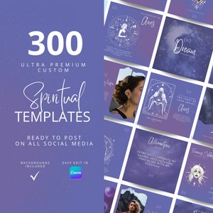 300 Purple Spiritual Instagram Post Templates - Spiritual Instagram Template - Crystal - Astrology - Zodiac - Tarot - Facebook - Mystical