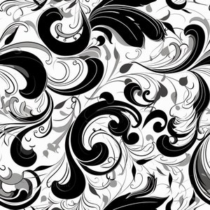 Black and white swirls and swoops seamless tile pattern
