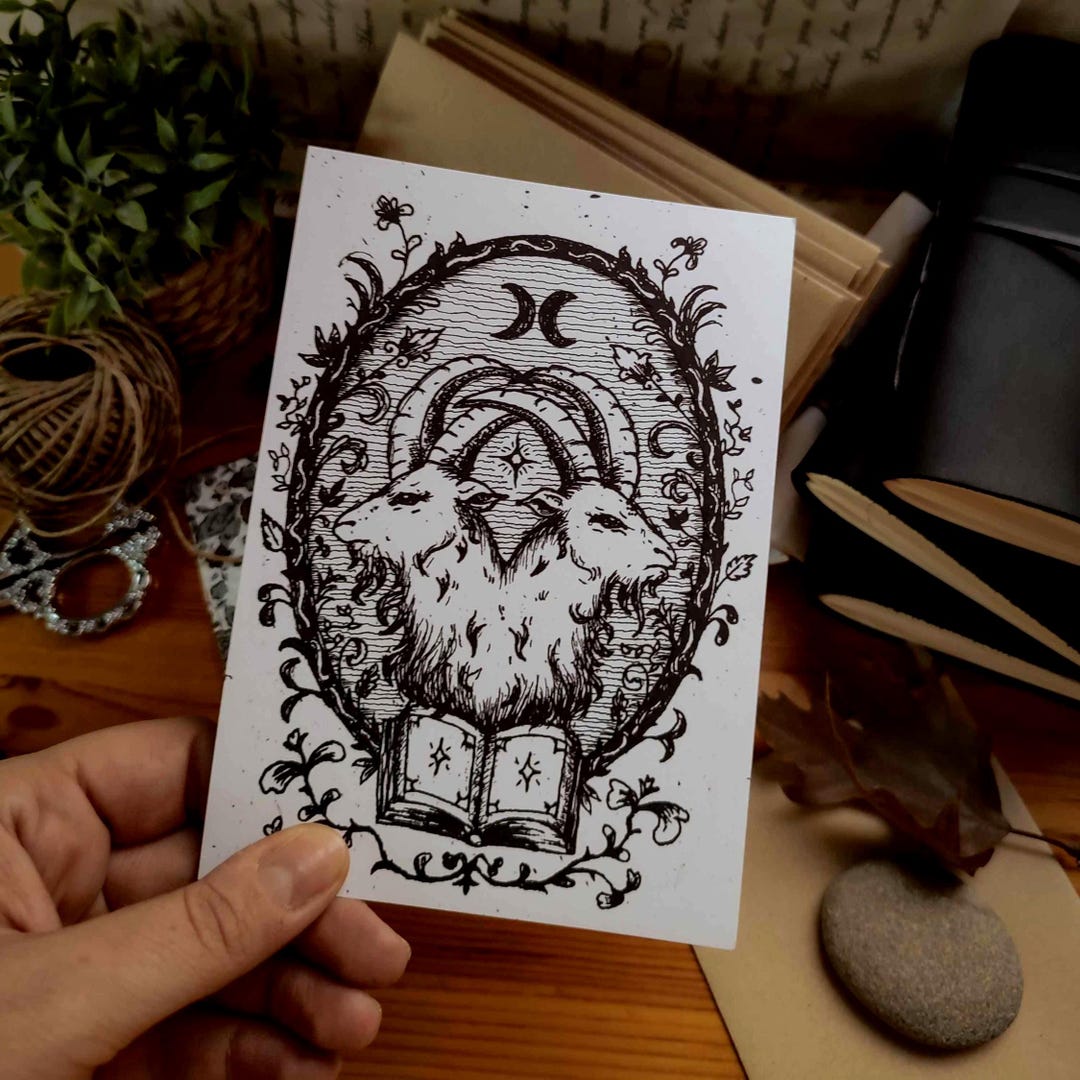 Gochie Print Goat Art Print Witchy Gothic Pagan Hand-drawn Illustration Dark Forest ...