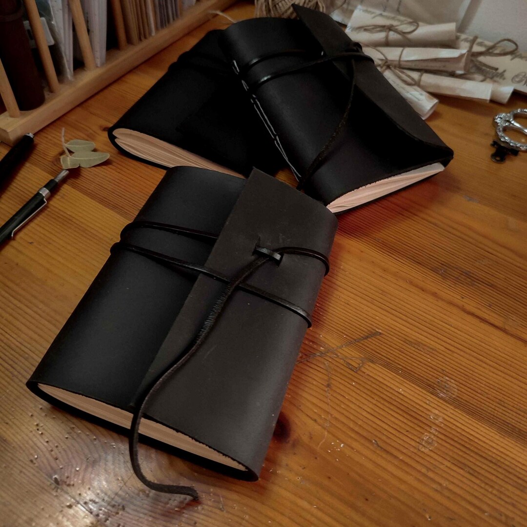 Handmade Black Leather Journal Gothic Writing Notebook Vintage