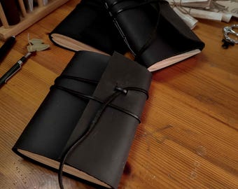 Handmade Black Leather Journal Gothic Writing Notebook Vintage Sketchbok Witchy Grimoire