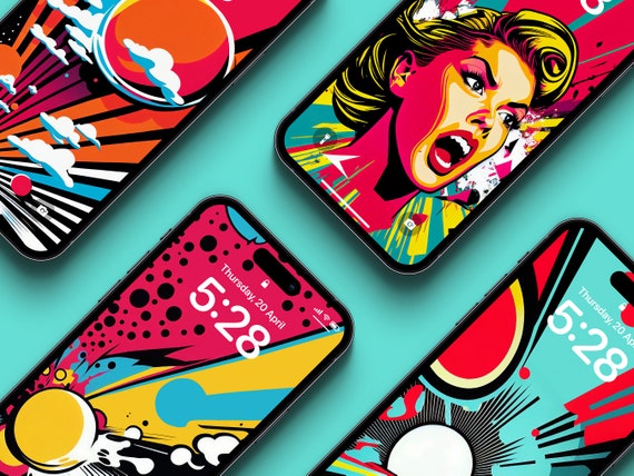 Set of 4 X Pop Art iPhone Wallpapers iPhone Background Image Pop Art  Illustration Phone Lock Screen Phone Wallpaper Instant Download - Etsy