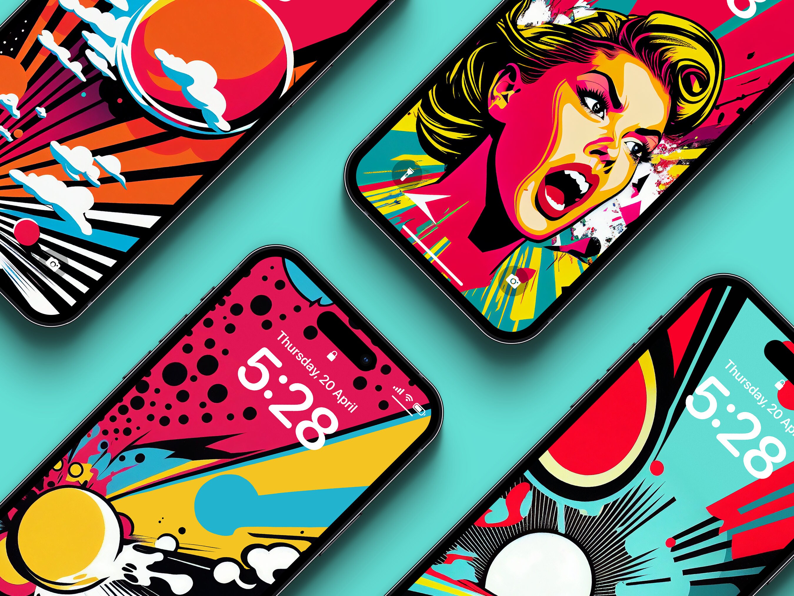Set of 4 X Pop Art iPhone Wallpapers iPhone Background Image Pop Art