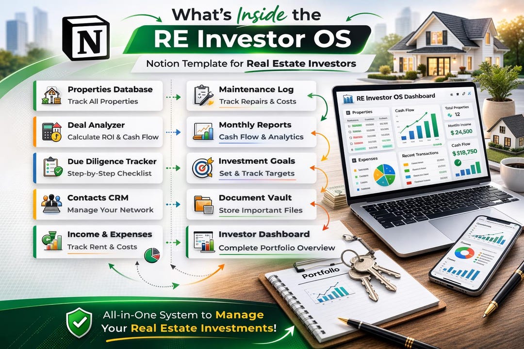 RE Investor OS Notion Template | Rental Property Tracker, Deal Analyzer ...