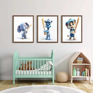 Baby boy sports nursery , Animal sports , Baseball print set , Baseball nursery decor , Nursery sports decor , Safari Nursery Decor