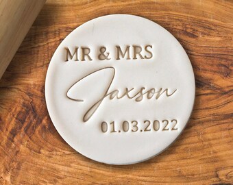 Icing Cupcakes Stencil Wedding Clay | Custom Names Mr and Mrs | Date Cookie Biscuit Stamp