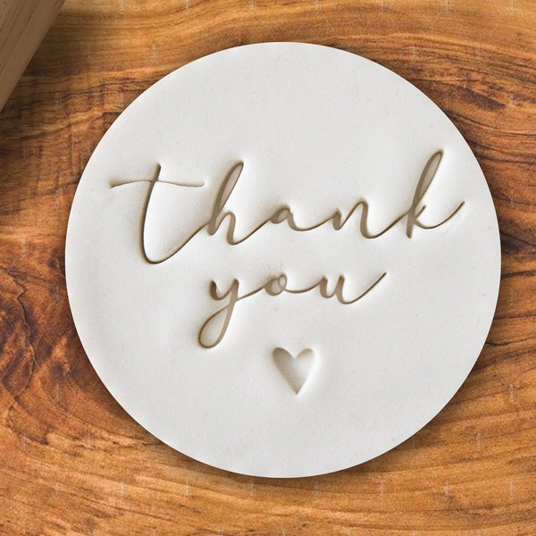 Thank You with Heart Script Cookie | Biscuit Stamp | Icing Cupcakes Stencil | Fondant Cake Decorating | Embosser Stamp | Personalised Stamp