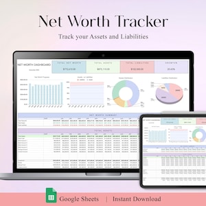 Nettowaarde-tracker Google Spreadsheets Excel-spreadsheet Nettowaardecalculator Spreadsheet Activa Passiva Financieel planner Wealth Tracker