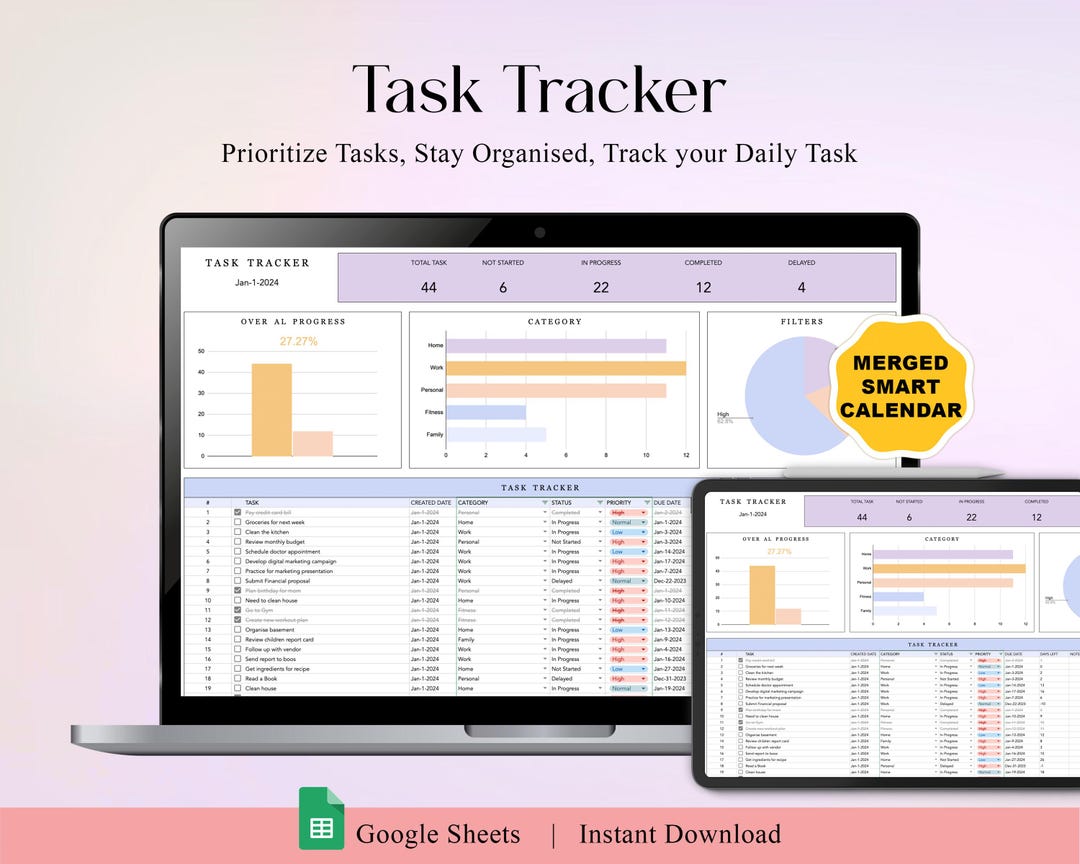 Task Tracker Spreadsheet Template, Task Management Google Sheet, Todo ...