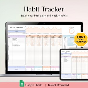 Habit Tracker, Goal Tracker, Google Sheets, Daily Habit Tracker, Weekly Habit Tracker, Daily Routine, Goal Planner, Habit Planner, Template