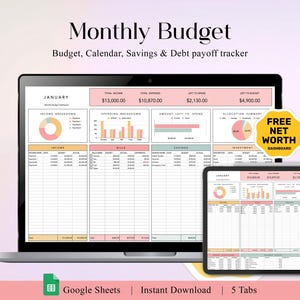 Monthly Budget Spreadsheet, Google Sheets Budget Template, Paycheck Budget Planner, Weekly Budget, Biweekly Budget Tracker, Expense Tracker