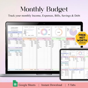 Monthly Budget Template Finance Tracker Spreadsheet Savings Tracker Bill Calendar Personal Budget Planner Google Sheets Income Tracker