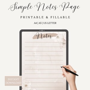Simple Notes Page Printable, Notes Page, Notes Page for Work/Home, Instant Download PDF, A4, A5, US Letter