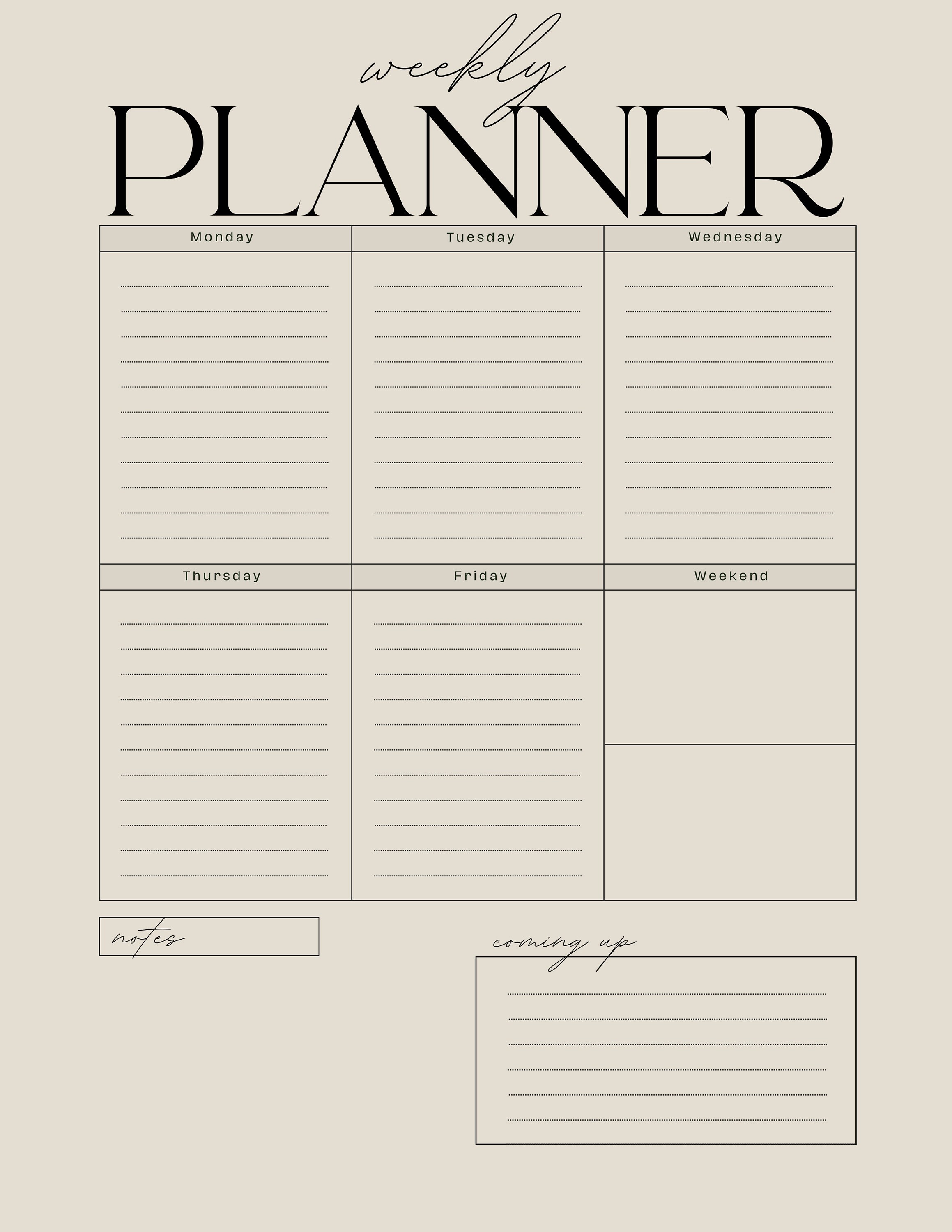 Minimalist Weekly Planner Page, Printable Weekly Planner Page - Etsy