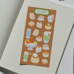 retro cafe matte sticker sheet - cute seal and food deco stickers for journal, planner, polco