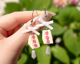 strawberry sandwich earrings - cute handmade fake sweets