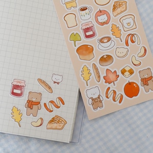 Herbst Bärchen glanz Stickerbogen - süße Herbst Sticker für Planer, Journal, Polco Deco
