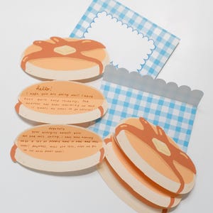 Juego de cartas con forma de panqueque: un kit de papelería lindo y único con hojas de cartas y sobre
