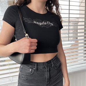 Angels Fly Louis Tomlinson Y2k Crop Baby Tee in Black 