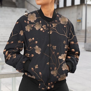 Black and Gold Sakura Cherry Blossoms | Japanese-Inspired Women's Bomber Jacket