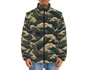 Japanese Ukiyo-e Ocean Waves | Hokusai's Kanagawa Inspired Men's Puffer Jacket