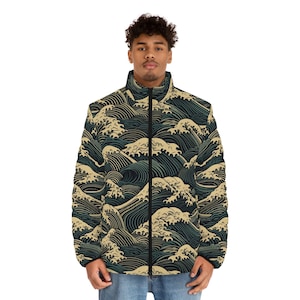 Ondas do oceano japonesas Ukiyo-e | Casaco masculino Hokusai&#39;s Kanagawa inspirado