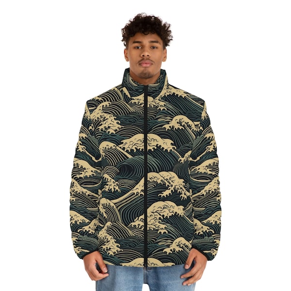 Vagues de l'océan japonais Ukiyo-e | Veste matelassée pour homme inspirée de Kanagawa de Hokusai