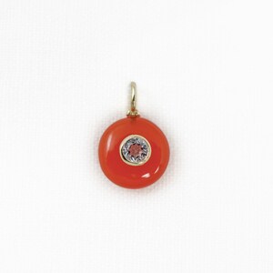 Small Round Red Onyx Pendant, White Topaz Inlay, Double Stone Pendant, 18k Gold Vermeil Bail, 12.5mm, 1pc