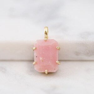 Pink Opal Rectangle Pendant, 18k Gold Vermeil Prong Setting, 14mm, 1pc