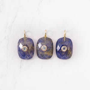 Lapis Lazuli & Rutilated Quartz Layered Pendant, Faceted Rectangle Pendant, 18k Gold Vermeil, 16mm, 1pc