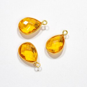 Faceted Citrine Teardrop Pendant, Bezeled Teardrop Pendant, Citrine Quartz, 22k Gold over Sterling Silver, November Birthstone, 10x14mm, 141