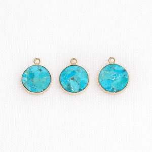 Round Kingman Turquoise Bezel Pendant, 18k Gold Vermeil Bezel and Ring, Turquoise Composite Pendant, 12.5mm, 1pc