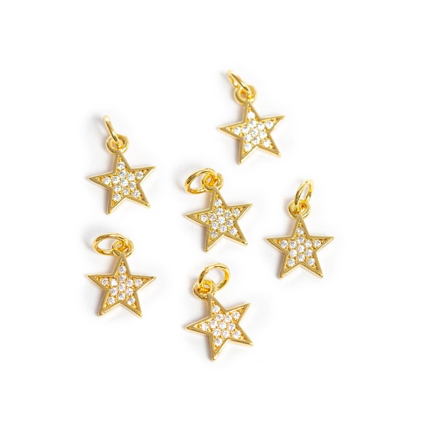 Gold Star Charm, Star Charm Dangle, Cubic Zirconia Star Charm, Celestial Jewelry Supplies, DIY Jewelry Supply, 18k Gold Plated, 9x12mm 090