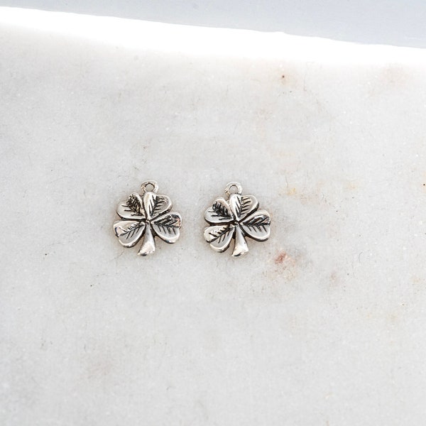 Sterling Silver 4 Leaf Clover Charm, Good Luck Charm, Sterling Four Leaf Clover, 925 Silver Stamped Charm, 10x10mm, 1pc