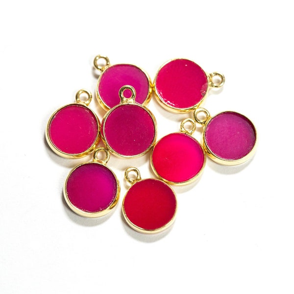 Pink Chalcedony Drops, Hot Pink Stone Drops, Fuchsia Chalcedony Drops, Earring Necklace Findings, 18k Gold Plated, 10x15mm, 042