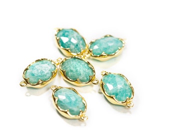 Amazonite Connector, Gemstone Connector, Gold Gemstone Connector, For Bracelets, Necklaces, Bezeled Gemstone, Blue Gemstone, 10x12mm, 040