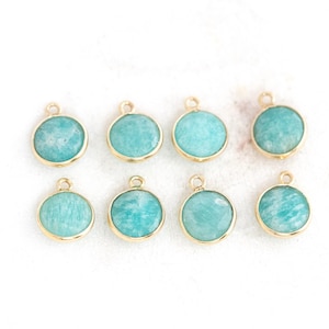 Small Faceted Round Amazonite Charms, 18k Gold Vermeil Bezel, 9mm, 1pc
