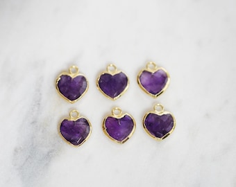 Small Amethyst Heart Charm, Faceted Drop, For Earrings, Bracelets, Necklaces, 9mm, 1pc