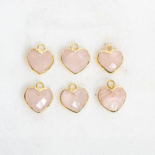 Rose Quartz Gemstone Heart, Faceted Rose Quartz Heart Drop, Heart Gemstone Charm, For Earrings or Necklaces, 10x10mm, Small Heart Pendant