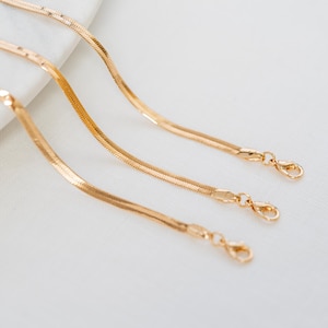 18k Gold filled Snake Chain, Herringbone Snake Chain, Flat Gold Filled Snake Chain, Finished Necklace Chain, Necklace, 3mm, N13