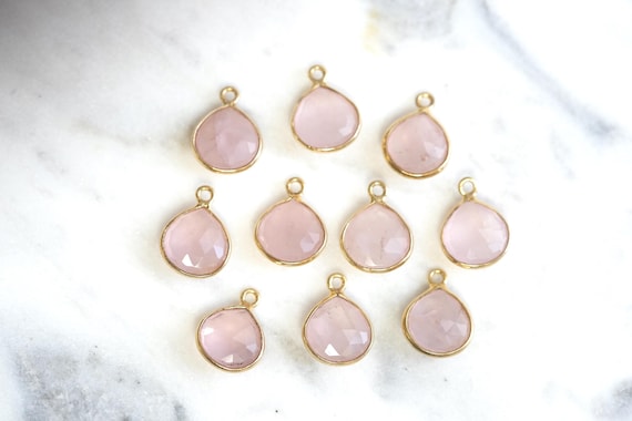 Medium Rose Quartz Gemstone, Pear Pendant, Rose Quartz Teardrop Pendant, Small Pendant, Earrings Findings, 18k Gold Plated, 11x11mm, 1 pc